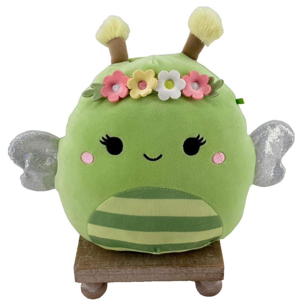 Squishmallow Green Bug Bee Plush Flower Crown Glitter Wings 8" Soft Toy